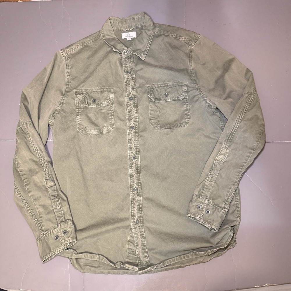 AG Adriano Goldschmied Utility Shirt Mens L Large Olive Green Long Sleeve Button